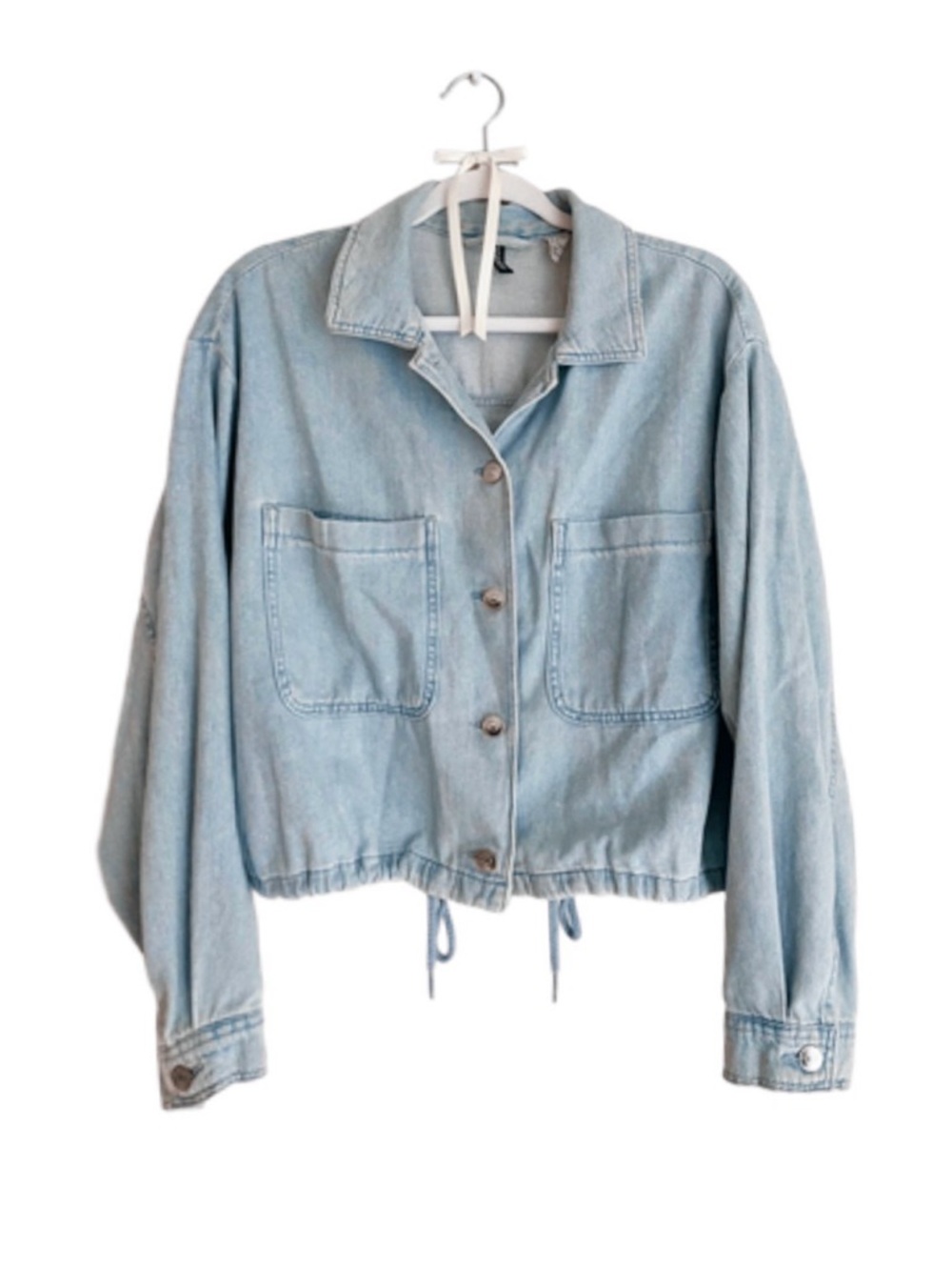 H&M DIVIDED Light Wash 100% Cotton Denim shirt Jacket Drawstring Hem Blouson